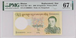 Bhutan 20 Ngultrum 2006 P 30 Z Replacement Low 51 Gem Unc Pmg 67 Epq
