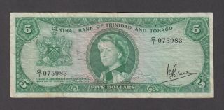Trinidad & Tobago P.  27c - 5983 5 Dollars Sig 3 Pfx G/1 Qeii Fine Tape On Back