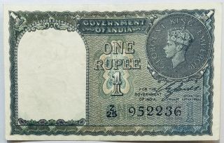 Government Of India 1 Rupee Banknote King George Vi British Rule 1940 Asia Gvr
