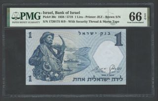 Israel One Lira 1958/5718 P30c Uncirculated Graded 66
