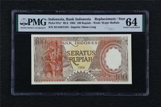 1964 Indonesia Bank Indonesia 100 Rupiah Pick 97a Pmg 64 Choice Unc Replacement