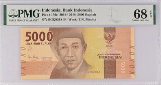 Indonesia 5000 Rupiah 2016/2018 P 156 C Gem Unc Pmg 68 Epq High
