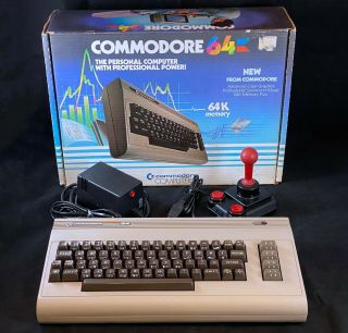 Commodore 64 Computer - Cleaned & W/ Psu Power Supply,  Joystick,  Box