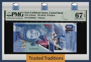 Tt 2019 East Caribbean States 10 Dollars Queen Elizabeth Ii Pmg 67q Outstanding