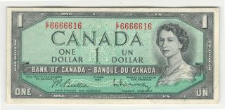 Canada 1954 1 Dollar $1 Banknote Cool Serial Number