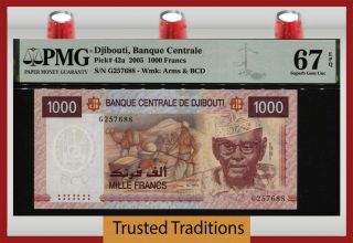 Tt Pk 42a 2005 Djibouti Banque Centrale 1000 Francs Pmg 67 Epq Gem Unc