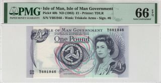 1983 1 Pound Isle Of Man Government Pick 40b Tdlr Pmg Gem Unc 66 Epq (945)