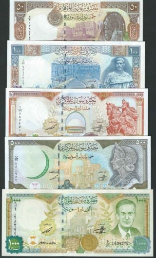 Syria Set Banknote (50,  100,  200,  500,  1000) Pounds Edition 1997 - 1998 Unc