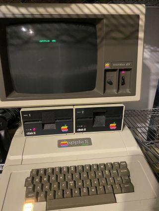 Vintage Apple Ii Plus Computer,  Monitor Iii,  Disk Drives