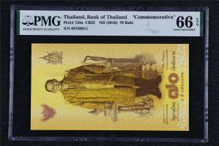 2016 Thailand Bank Of Thailan 70 Baht Pick 128a Pmg 66 Epq Gem Unc