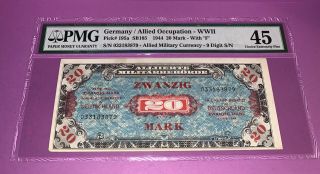 Pmg Germany/allied Occupation - Wwii 20 Mark 1944 Banknote With F Vf45