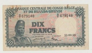 Belgian Congo P 30b 10 Francs 15.  09.  1959 Soldier Anteloppe Vf