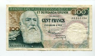 Belgian Congo 100 Francs 1957 Xf Pick 33 Nr 25.  00