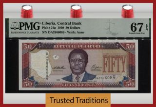 Tt Pk 24a 1999 Liberia 50 Dollars Bold Red Pmg 67 Epq Gem Tied As Best