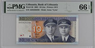 Lithuania 10 Litu 2001 P 65 Gem Unc Pmg 66 Epq