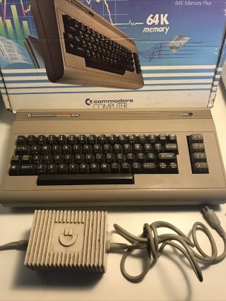 Commodore 64k Personal Keyboard Computer w/Box & Power Supply 2