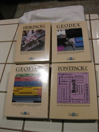 4 Commodore 64/128 Programs - Geofile,  Geodex,  Deckpack1,  Fontpack 1 W/boxes Manua