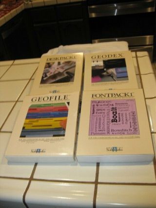 4 Commodore 64/128 Programs - Geofile,  Geodex,  Deckpack1,  Fontpack 1 w/boxes manua 2