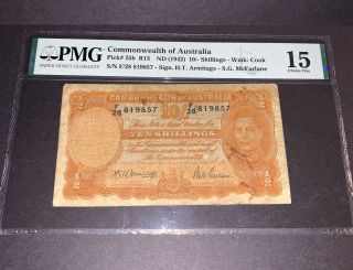Pmg Commonwealth Of Australia 10 Shillings Banknote 1942 P25b Choice Fine 15
