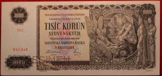 Uncirculated 1940 Czechoslovakia 1000 Korun Specimen Note