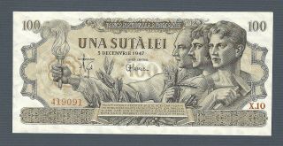 Romania 100 Lei 1947,  National Bank,  P - 67a Last Date,  Revaluated Type,  Orig.  Unc