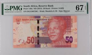South Africa 50 Rand Nd 2013 P 140 A Gem Unc Pmg 67 Epq
