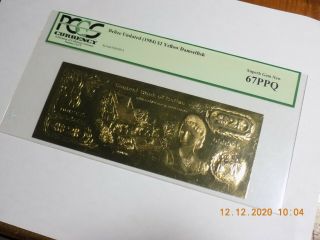 Nd (1984) Belize $2 Yellow Damselfish 22k Gold Banknote - Pcgs 67ppq - Gem