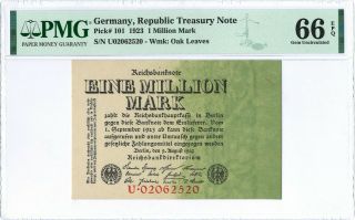 Germany 1 Million Mark P101 1923 Pmg 66 Epq S/n U02062520