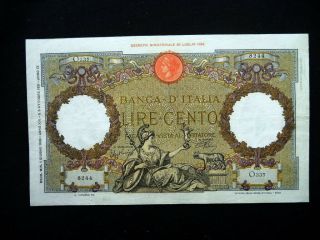 1938 Italy Kingdom Large Banknote 100 Lire Roman Eagle Vf,