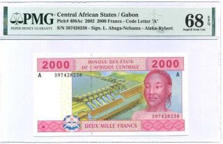 Central African St 2000 Francs Gabon P 408ac Gem Unc Pmg 68 Epq Nr