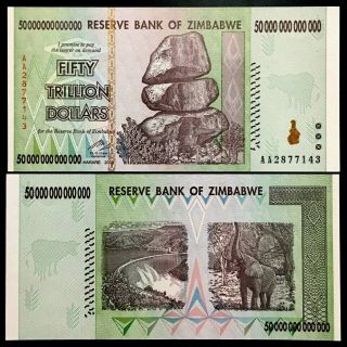 [11355] Zimbabwe 50 Trillion Dollars 2008 Aa P 90 100 Trillion Series