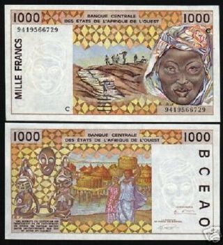 West African States Upper Volta 1,  000 1000 Francs P - 311 C 1994 Unc Burkina Faso