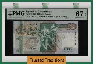Tt Pk 38 Nd (1998) Seychelles Central Bank 50 Rupees Pmg 67 Epq Gem Unc