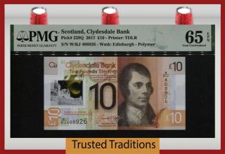 Tt Pk 229q 2017 Scotland Clydesdale Bank 10 Pounds Pmg 65 Epq Gem Uncirculated