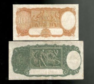 Australia,  1942,  KGV1,  10/ & £1 Pound,  2 Notes,  Fine 2