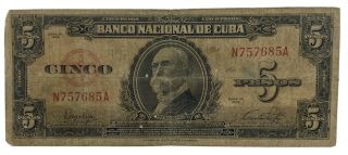1949 5 Pesos Banco Nacional De Cub@ Banknote
