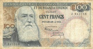 Belgian Congo 100 Francs 1.  2.  1957 P 33b Series Z Circulated Banknote B25