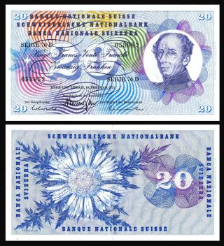 Switzerland 20 Francs P46 1971 Henri Dufour Thistle Currency Money Bill Banknote