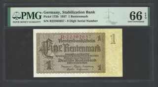 Germany - Stabilization Bank 1 Rentenmark 1937 P173b Uncirculated Grade 66