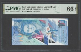 East Caribbean 10 Dollars Nd (2019) Pick Unlisted Uncirculated Grade 66