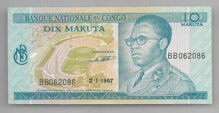 Congo 10 Makuta 2 - 1 - 1967 Unc P9