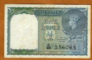 India,  1 Rupee,  1940,  P - 25,  Kgvi,  Aunc No Staple Holes