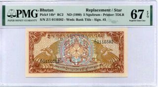 Bhutan 5 Ngultrum Nd 1990 P 14 B Z Replacement Gem Unc Pmg 67 Epq