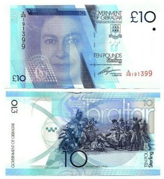 Gibraltar £10 Pounds (2010) P - 36 Au/unc Queen Elizabeth Ii Banknote Paper Money