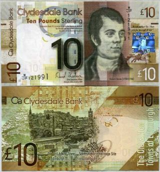 Scotland 10 Pounds Clydesdale Bank 2009 P 229 Au - Unc