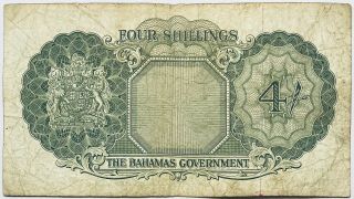 1953 BAHAMAS 4 SHILLINGS (POUND) PRE - BAHAMIAN DOLLAR BANKNOTE ELIZABETH II 2