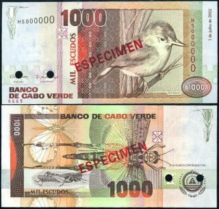 Cape Verde 1000 Escudos 2002 P 65 Specimen Unc