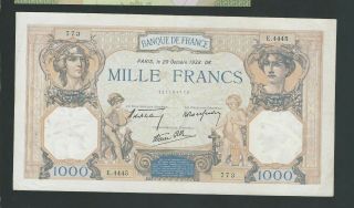 France Rare 1000 Francs 1938 Vf