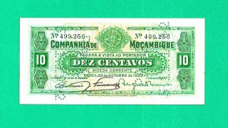 Portugal 1933 Mocambique 10 Centavos Specimen Banknote - Unc