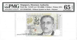 Singapore $2 Dollars Nd 2006 Monetary Authority Pick 46 A Gem Unc Value $65